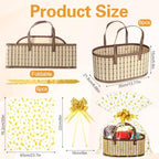 6 Pcs Gift Baskets Empty, Large Foldable Woven Gift Basket Set with Handles, 35x20x15CM Bamboo Baskets for Gifts, 10 Gold Star Gift Bags, for Baby Shower, Mother's Day, Christmas, Housewarming - Image 2