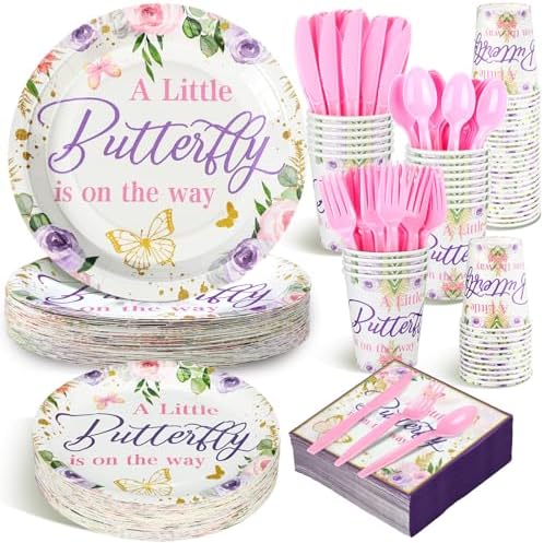 Dandat 350 Pcs Baby Shower Set, Butterfly, Purple by Dandat