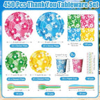 450 Pcs Tableware Set, Serve 50, Colorul, Hawaiian Leaves Flowers - Image 2