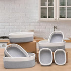 7 Piece Cotton Rope Woven Basket Set - Small Basket for Baby Nursery, Pets, Montessori, Dog & Cat Toy Boxes, Bathroom Organization Bins (White/Gray) - Image 4