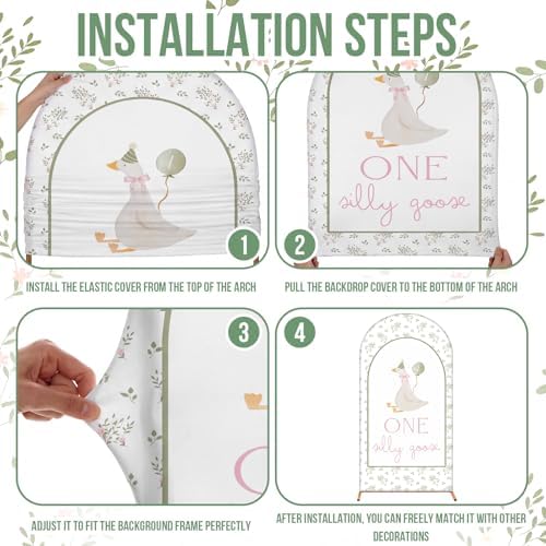 Remagr 2 Pcs One Silly Goose Baby Shower Gingham Arch Backdrop Covers - Image 3