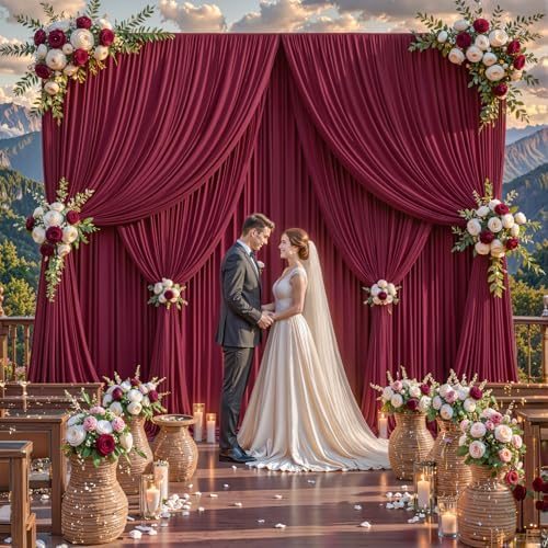 50x10FT Backdrop Curtains with Rod Pockets - Wrinkle Free Photo Stage Backdrop 10 Panels Curtains Drapes for Photography Wedding Party Baby Shower Decorations (Burgundy) - Image 2
