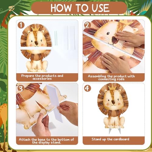 4Pcs Large Jungle Safari Animal Party Decorations, 23.6'' Plastic Cartoon Jungle Animal Cardboard Cutout StandUp Wild One Safari Party Centerpieces Photo Booth Backdrop for Baby Shower Birthday - Image 3