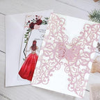 50Pcs Glitter Pink Lace Floral Laser Cut Wedding Invitation Cards Only with Butterfly, for Bridal Shower Engagement Quinceañera Wedding - Image 3