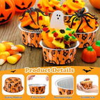 200 Set 5 oz Foil Baking Cup with Lid, Halloween, Orange - Image 2