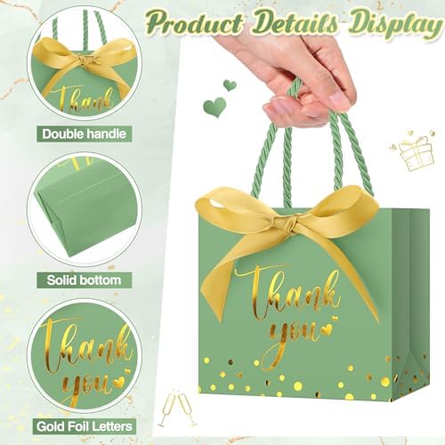 Jetec 45 Pcs Mini Thank You Gift Bag with Handle, Green/gold - Image 4