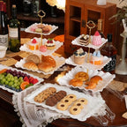 Lzerking Dessert Table Display Set 13PCS, 3-Tier Cupcake Stand Set with Metal Gold Rods, 3 Round & 3 Square Dessert Stands, 4 Serving Trays & 3 Tongs for Wedding Birthday Baby Shower Party Decor - Image 2