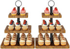 IBUYKE 3 Tier Square Cupcake Stand, Set of 2,Rustuc Brown TLJ030H-2 by IBUYKE