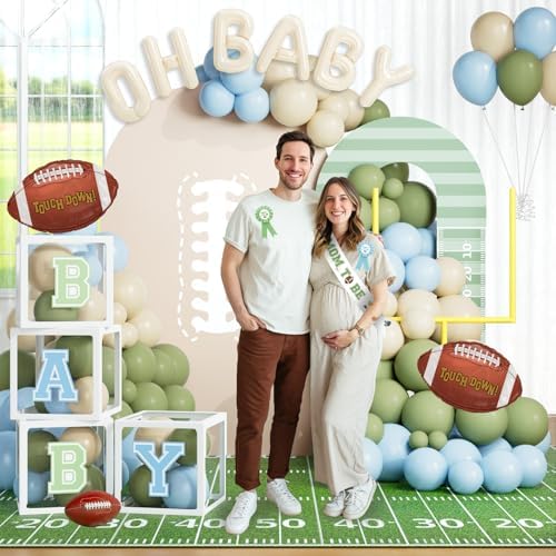 Football Baby Shower Decorations Kit, American Football Baby Shower Supplies, Touchdown Oh Boy Backdrop, Pastel Balloon Garland, Boxes for Boys Party Theme - Image 6