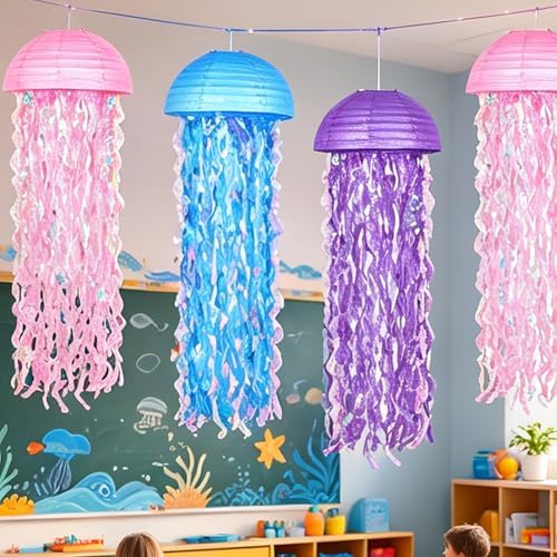 10" Jellyfish Lanterns – Pink Blue Decorations for Ocean Princess Birthday Party, Under the Sea Theme, Shower, Ocean & Beach Room Hanging Decor (Set of 6) for Home and offic - Image 5