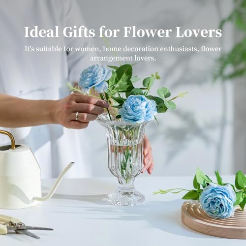 Glasseam 7.5In Tall Glass Vases for Centerpieces, Pedestal Vase for Flowers - Image 5