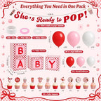 119Pcs She's Ready to Pop Baby Shower Decorations for Girl Soda Pop Theme Party Supplies with Red Pink White Balloon Garland Arch Kit Backdrop Tablecloth Banner Baby Boxes and Cake Toppers - Image 3