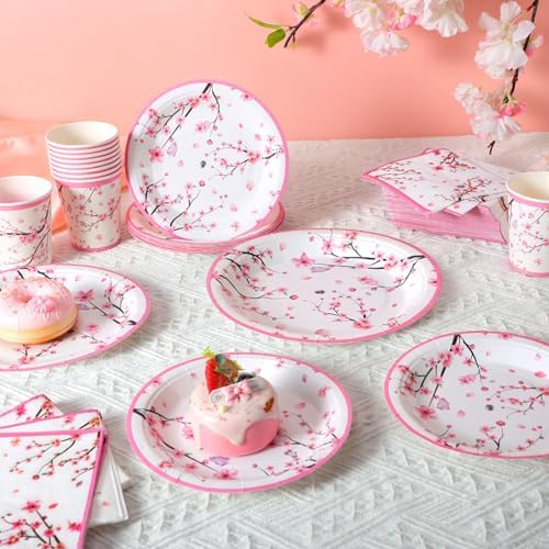 Hsei 250 Pcs Cherry Blossom Plates Napkins Cups Party Set Serves 50 - Image 3