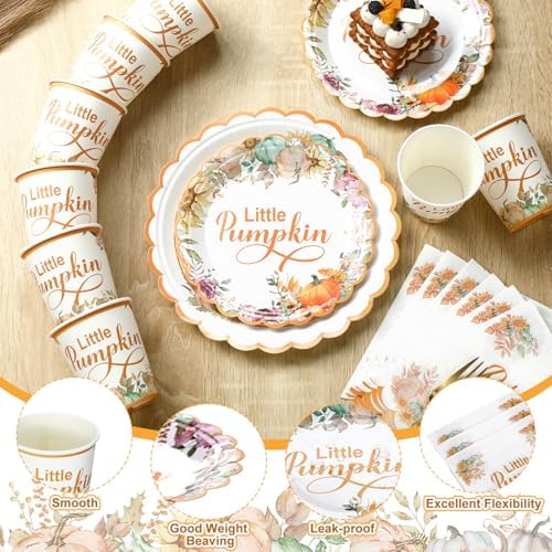 Domensi 250 Pcs Little Pumpkin Baby Shower Party Decoration Set Serves 50 - Image 4