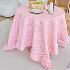 vctops Farmhouse Pink Plaid Ruffle Table Cloth, Boho Cotton Linen Tablecloth, Washable Table Cover for Round Table Baby Shower Kitchen Party Wedding Decor (Pink,70") - Image 2