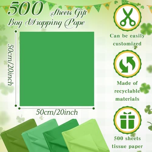 500 Sheets Green 4-Color Tissue Paper 20x20 Inch for Christmas Gift Bags - Image 2