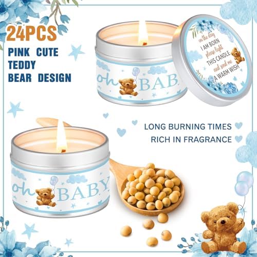 MTLEE Bear 24 Pcs Baby Shower Party Favors Candles Lavender Scented Baby Shower Favors for Guests Rustic Tealights Candles Gender Reveal Return Gifts(Blue, 1.2 oz) - Image 3