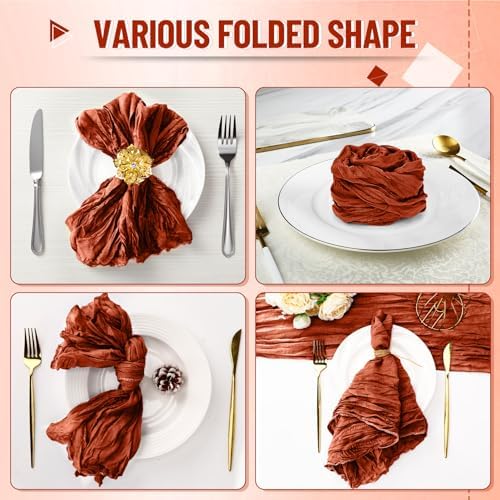 Cupuamon 100 Pack Cheesecloth Napkins 20x20 Inch Dinner Table Napkins Boho Washable Rustic Gauze Napkins Bulk for Wedding Bridal Baby Shower Party Decor (Terracotta) - Image 4