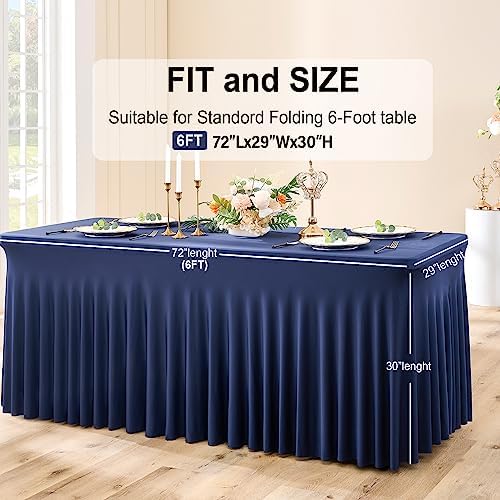 Spandex Tablecloth 6FT Rectangle Table Cover 6 Pcs Navy Blue Wrinkle-Free - Image 6
