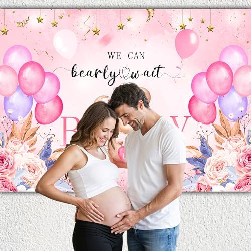 We Can Bearly Wait Backdrop 10 x 8 ft Pink Boho Baby Shower Background - Image 2