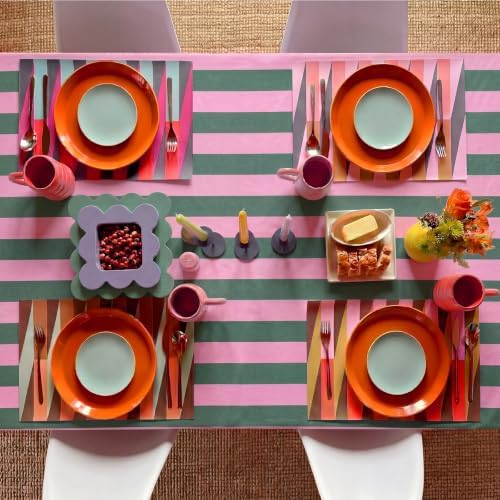 Tudomro Striped Tablecloth, Rectangle, Pink, Grass Green, 52'' X 70'' - Image 4