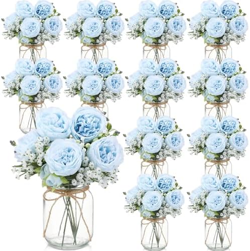 Zeyune 12 Sets Mason Jar Flowers Centerpiece Table Decorations,Blue by Zeyune