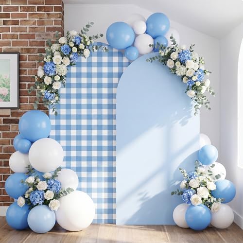 Tegeme 2 Set Gingham Arch Backdrop Cover 7.2ft 6.6ft Arch Cover, Blue - Image 3