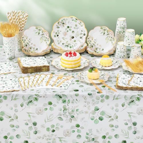 Potchen 452 Pcs Eucalyptus Leaves Plates Napkins Party Supply, Sage Green - Image 6