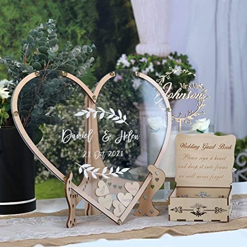 Wedding Guest Book Alternative,with Box and Small Hearts,Personalized Heart Drop Guest Sign for Rustic Wedding Decorations,Anniversary and Birthday(style12, Heart) - Image 5