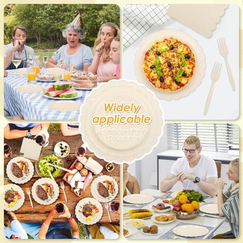 200Pcs Ivory Paper Plates and Napkins Party Supplie, Scalloped Tableware Set Serves 50 Guests, Paper Plates Forks Cocktail Napkins for Bridal Shower Baby Shower Wedding Birthday Party - Image 2