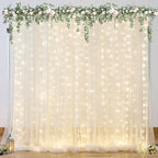 Champagne Sheer Backdrop Curtain with Lights String for Parites Wedding 20×10ft Tulle Backdrop Curtains for Bridal Shower Baby Shower Birthday Party Photo Shoot Decorations(4 Panels 5ft×10ft) by Suppromo
