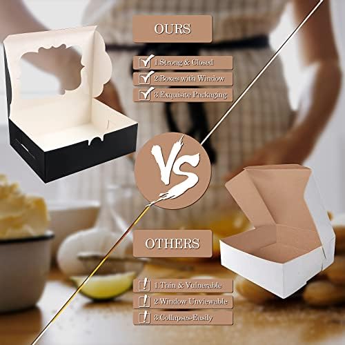 KPOSIYA 65 PCS 8x6x2.5 Inch Cookie Boxes with Window Black Bakery Boxes Pastry Boxes for Gift Giving, Treat, Dessert, Cupcakes, Chocolate, Strawberries, Donuts, Muffins (5 Style Windows) - Image 6