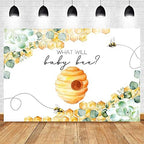 Mocsicka Greenery Bee Gender Reveal Backdrop What Will Baby Bee Background Honeycomb Bee Gender Reveal Party Decorations Banner Photo Studio Props (10x8ft) - Image 3
