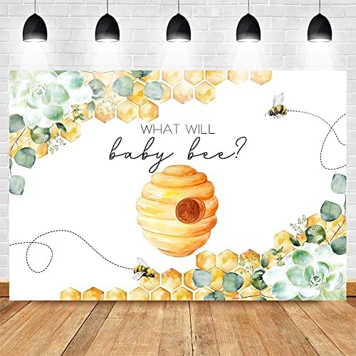 Mocsicka Greenery Bee Gender Reveal Backdrop What Will Baby Bee Background Honeycomb Bee Gender Reveal Party Decorations Banner Photo Studio Props (10x8ft) - Image 3
