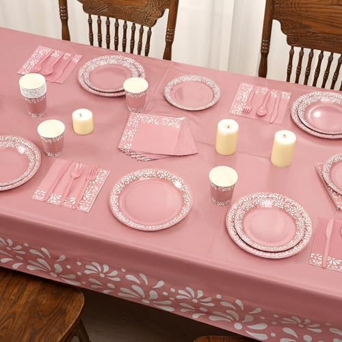 Havawish 177 Pcs Cielito Lindo Party Decoration Platos De Barro Mexicanos Fiesta Tableware Set Mexicanos Talavera Plates Cups Napkins Tablecloths Baby Shower(Pink,White Flower) - Image 5