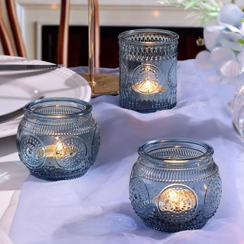 DARJEN 24Pcs Blue Votive Candle Holders - Glass Candle Holder for Party Decoration, Tea Lights Candle Holder for Wedding Shower & Gift - Image 6