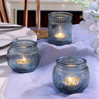 DARJEN 24Pcs Blue Votive Candle Holders - Glass Candle Holder for Party Decoration, Tea Lights Candle Holder for Wedding Shower & Gift (Pack of 3) - Image 6