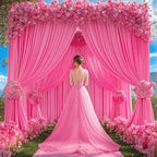 16x10FT Hot Pink Backdrop Curtains for Wedding Parties, Wrinkle Free Polyester Photography Backdrop Drapes for Wedding Baby Shower Birthday Parties Stage Background Stand Decorations 4x10ft,4 Panels - Image 4