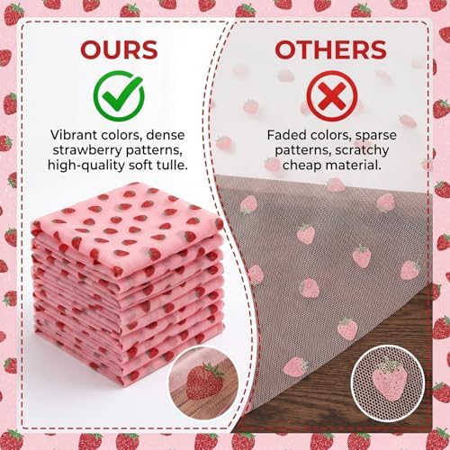 8 Pcs Strawberry Table Runners, 29 x 70 in Pink Glitter Tulle - Image 4