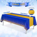 12Pcs Blue Gold Tablecloth Party Decorations,Plastic Royal Blue Table Cloth Printed Gold Tables Runner Disposable Rectangle Table Cover for Birthday Anniversary Wedding Graduation Party,54 x108 Inch - Image 2