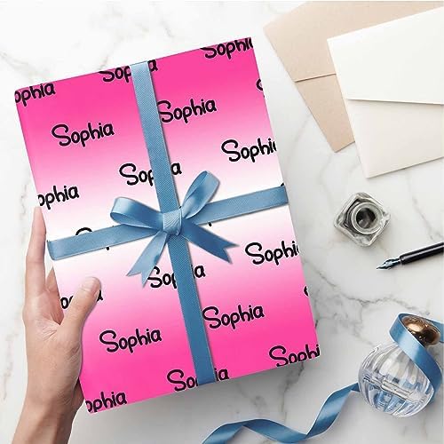MyPupSocks Personalized Logo Wrapping Paper, Gradient Deep Pink And White Custom Gift Wrapping Paper with Name Text for Teens Women Men Mom Dad Birthday Wedding Happy New Year 58x23 5 Rolls - Image 5