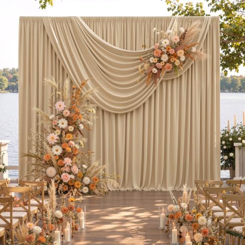 20ft x 15ft Champagne Backdrop Curtains for Wedding Parties, 4 Panels Extra Long Wrinkle Free Fabric Drapes Photo Backdrop for Baby Shower Birthday Stage Reception Lobby Decoration - Image 3