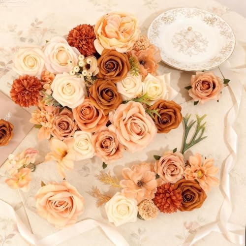 2Boxs Artificial Flowers Combo Box Set, 30pcs Mix Flowers Dahlia Silk Champagne Roses & Peony with Stems for DIY Wedding Bouquets, Baby Shower, Party Centerpieces & Home Decor, Floral Arrangement - Image 6