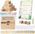 144 Pcs Baby Shower Game Sign Kit, Baby Shower Blocks Games Sets, Includes 50 DIY Blank Wooden Blocks, 41 Stencils, 36 Paint Markers, 15 Advice Cards, 1 Storage Box and 1 Wooden Sign by MUNNAR