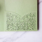 Hosmsua 50PCS Sage Green Wedding Invitation Pocket with Envelopes, 5.12 x 7.2 Trifold Laser Cut Lace Flora Invitations for Quinceanera Sweet 16 Quince Invitation (No Inner Sheet) - Image 7