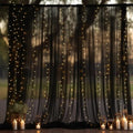 10x10ft Black Tulle Backdrop Curtain with Lights String for Parites, Sheer Photo Backdrop Drapes for Wedding Baby Shower Birthday Party Photo Shoot Decorations by Partisky