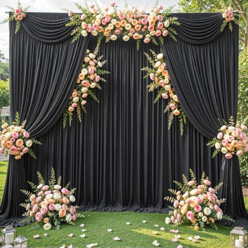 10ft x 15ft Black Wrinkle Free Backdrop Curtains for Wedding Party Backdrops Curtain Drapes Fabric Decorations Photo Back Drop Cloth for Baby Shower Photography Stage Reception - Image 3