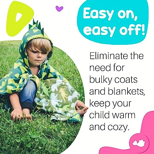 Car Seat Poncho for Toddlers and Babies, Crash Tested Winter Coat Alternative, Reversible Fleece Car Seat Blanket, 6 Months to 5 Years, Easy On Easy Off, Green Dinosaur, Birdy Boutique - Image 4