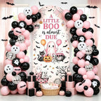 Pink Halloween Baby Shower Party Decoration Set, 6 Ft A Little Boo is Almost Due Stretchy Arch Backdrop Covers with Bat Stickers Balloon Garland Kit for Baby Shower Birthday Party Decor - Image 2