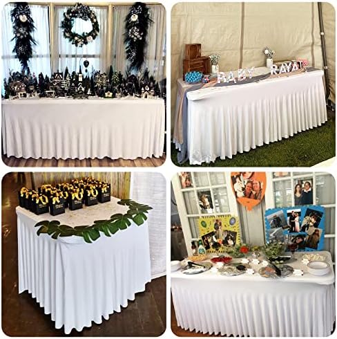 Besutolife 4ft White Tablecloth Rectangle Spandex Tablecloths for Wedding Birthday Parties Banquets Tables - Image 2